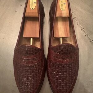Santoni Dark Brown Woven Leather Loafers